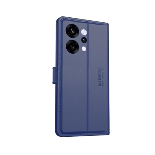 Image of AIBEX Compatible for Oppo Reno 14 5G Flip Cover Leather Finish with Magnatic Closure | Inside TPU with Card Pockets | Wallet Stand | Complete Protection Flip Case -Blue