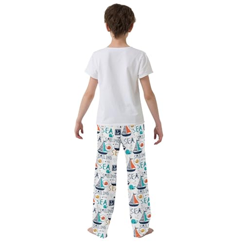 ZZXXB Sea Sailing Ship Boys Long Pants Soft Trousers Elastic Waist Kids Lounge Bottoms with Pockets S-XL3