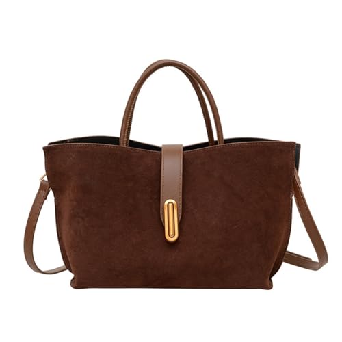Suede Handbags for Women Trendy Crossbody Bags Vintage Suede Top Handle Bag for Fall and Winter (Dark Brown)