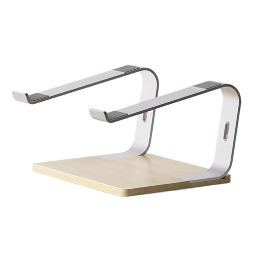 Soporte ergonómico para portátil con elevador de aluminio y base de madera para uso en escritorio