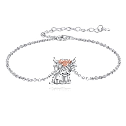 AOBOCO Highland Cow Gifts 925 Sterling Silver Scotland Pendant Highland Cow Necklace Earrings Bracelet Jewelry Birthday Christmas for Her Women Mum Animal Cow Lover