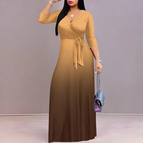 Image of PinkPatty Women's Plus Size Maxi Dresses Casual Flowy 3 /4 Sleeves Dress Printed Vacation Dress for Daily Wear with Belt