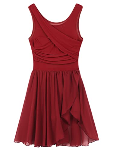Jugaoge Damen Tanzkleid mit Plissee Ärmellos Ballettkleid Lyrisches Kleid Unregelmäßig Tutu Rock Slip Latein Tango Samba Salsa Bekleidung Rot XS