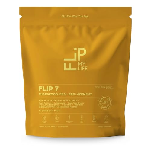 Image of Flip My Life, Flip 7 Natural SuperFood, Plant-Based Protein, Complete Meal Replacement to Support Healthy Gut, 7 Mega Nutrient Rich Blends all in one to AGE BETTER - Peanut Butter