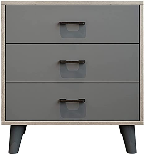 Table de chevet moderne grise avec grand stockage 3 tiroirs pour lit adulte