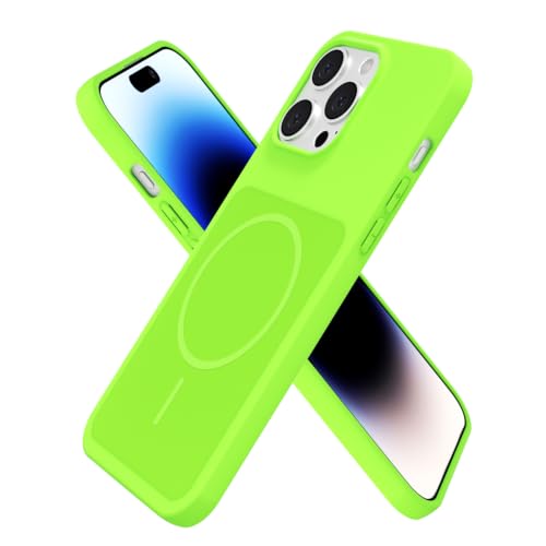 Coque iPhone 14 Pro magnétique en silicone liquide gel souple vert fluo
