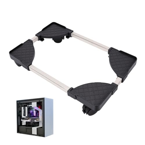 Soporte móvil ajustable para torre de computadora Diydeg, soporte para CPU con ruedas bloqueables de 360° y estructura robusta de acero inoxidable para disipación térmica (Negro)