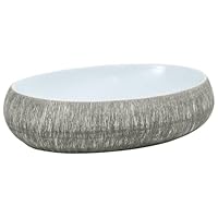 vidaXL Aufsatzwaschbecken, Oval Waschbecken mit Muster, Handgefertigt Waschtisch Waschschale für Badezimmer, Handwaschbecken Spülbecken, Grau Blau 59x40x15 cm Keramik