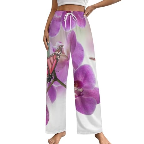 Pantalon de pyjama femme violet à motif papillon taille S avec poches