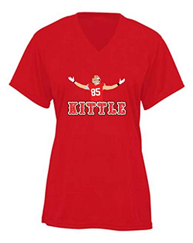 RED San Francisco Kittle Touchdown Pic Ladies V-Neck T-Shirt Adult
