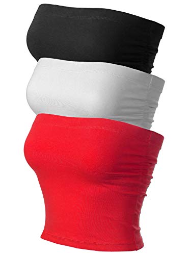 Image of MixMatchy Women's 3 Pack Tube Top Built-in Bra Strapless Ruched Bandeau