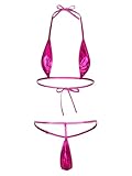 Shinsto Women's Micro Bikini Set Shiny Metallic 2 Piece Swimsuit Mini Bra Tops G String Hot Pink One Size