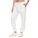 High Waisted Sweatpants for Women – Cinch Bottom Fleece Womens Oversized Joggers White