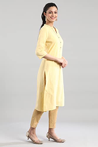 Image of Aurelia Women Cotton Blend Regular Fit Yarn-Dyed Kurta
