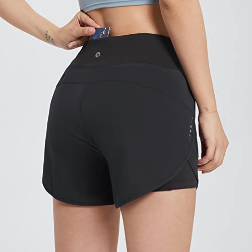 Baleaf Athletic Running Shorts For Women With Pockets 2 In 1 Lightweight Flowy Workout Active Yoga Shorts With Liner Black L #TOP1