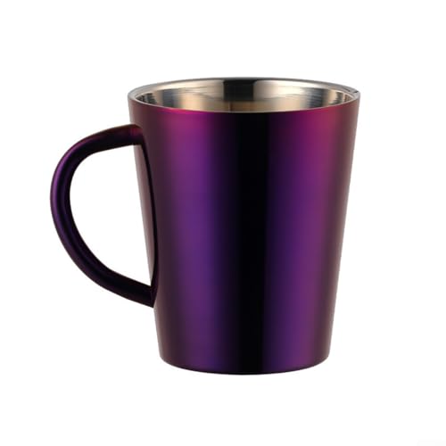 Taza de acero inoxidable de doble pared de 300 ml para café, té y leche con peso equilibrado y borde suave para beber cómodamente (morado)