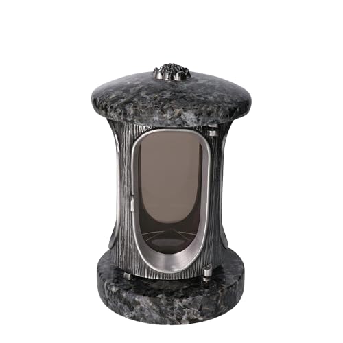 Lanterne funéraire élégante en granit Lablador - Hauteur : 23 cm - Diamètre : 15 cm - Argenté - Avec rosace