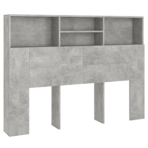 vidaXL Bett Kopfteil mit Ablagen und Regal - Wand-Kopfteil Bücherregal Betthaupt Schlafzimmer Betongrau 140x19x103,5cm