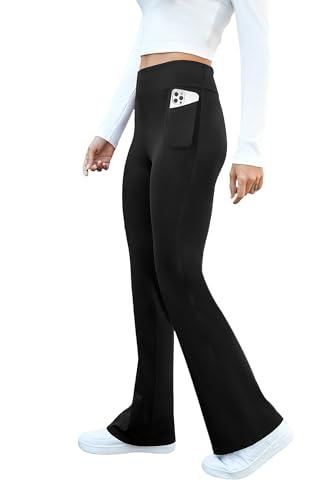 keriffe Women's Flare Yoga Pants with Side Pockets High Waist Casual Bootcut Leggings Tummy Control