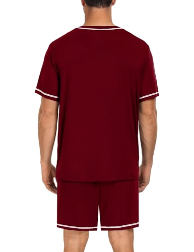 Image of SWOMOG Mens Pajamas Set Summer Sleepwear Short Sleeve Pjs Set Soft 2 Piece Lounge Set Comfy Loungewear with Pockets