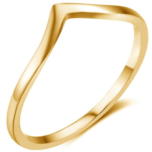 CCBFY Stainless Steel V Shaped Wedding Band Engagement Promise Ring for Women Pointed Chevron Classical Simple Plain Statement Ring Gold 7