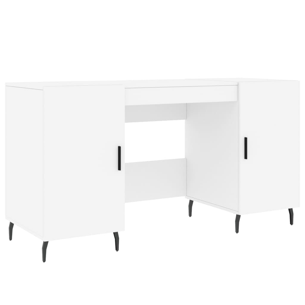 Scrivania bianca 140 x 50 x 75 cm, materiale in legno, con 4 ante, robusto computer e ufficio desk per casa, ufficio, camera da letto, design moderno