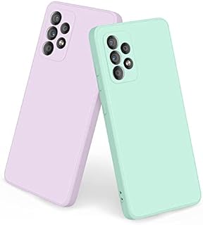 WOOZ compatible with Samsung Galaxy A52 5G&4G Case, Slim Liquid Silicone Full Covered Soft Gel Rubber Cover for Samsung Galaxy A52s Case (Grass purple+Light blue)