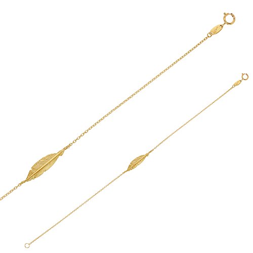 Bracelet or 375/1000e plume : bijou or jaune 9 carats femme avec chaîne ajustable fine