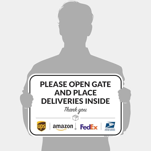 Image of Package Delivery Sign, Delivery Instructions Open Gate and Leave Delivery Inside Sign, 12x18 Inches, Rust Free .063 Aluminum, Fade Resistant, Made in USA