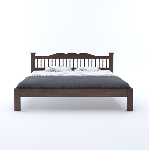 Image of Wooden Arch King Size Bed Without Storage | Wooden Double Bed Cot Bed for Bedroom Furniture | Palang Double Bed for Hotels | Solid Sheesham Wood, Walnut Finish