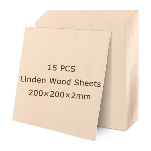 SHUESS 15 placas de madera contrachapada, tablero de madera de 200 x 200 x 3 mm, para manualidades, madera contrachapada de 2 mm, madera sin tratar, madera de tilo, aglomerado para manualidades
