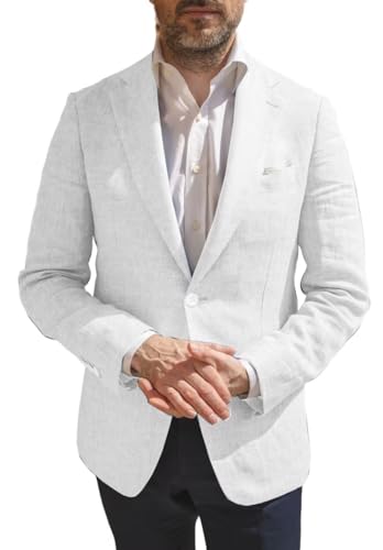 Men's Linen Casual Sports Blazers Double Button Lightweight Business Solid Color Simple Sports Jacket