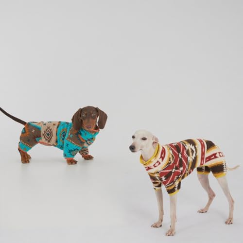 Dackel-Hunde-Rollkragenpullover, Dackel-Boho-Hunde-Einteiler, weicher Fleece-Ganzkörper-Overall, warmes Winteroutfit für Dackel und Mini-Dackel (Gelb, S (3,2–5,4 kg))