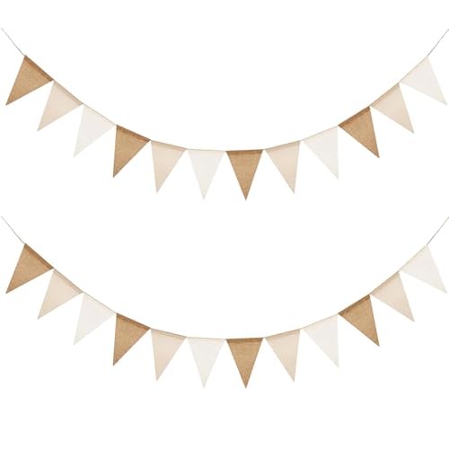 Guirlande Fanions Guinguette Jute, 8M avec 24PCS Vintage Lin Triangle Drapeau Banderole, Guirlande Fanions Extérieure, pour Chambre d'enfant, Fête...