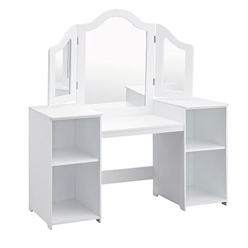 Kovhzcu Kids Vanity, 2 In 1 Princess Makeup Vanity Storage Cabinet With Detachable Top, Girls Vanity Set With Tri-Fold Mirror, Kids Vanity Set With Mirror Age 3-9 (White) #TOP1