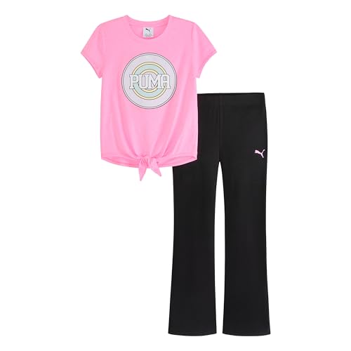 Image of PUMA Girls' Short Sleeve Tee & Legging Set, Logo Graphics, Crewneck