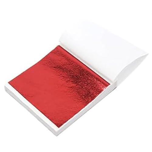 JOAAZAR 100 Pezzi Foglia Oro Colorata,Foglia Oro Decorazione,Multicolore, Imitazione Lamina di Metallo Dorato per Foglia Oro Alimentare Decorazioni per Unghie,Mobili,Dolci (Rosso Brillante)