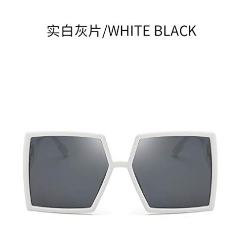 Hollow Out Letters Temple Sunglasses Female Large Frame Flat Sunglasses Men's Retro Trend Square Glasses (Solid White Gray Flakes)3