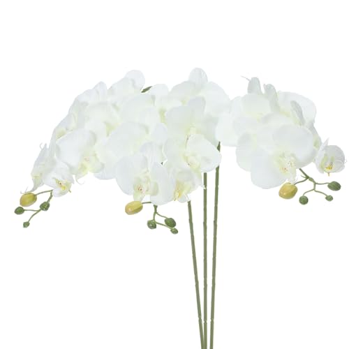 PATIKIL Artificial Orchid Stems 31, 3 Pack 7 Heads Faux Silk Phalaenopsis Flowers Real Touch Fake Orchid Flower Branch for Vase Home Wedding Decoration, White