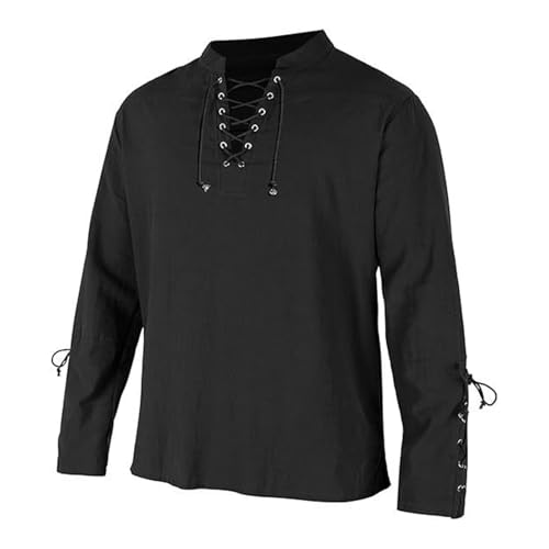 Mymyguoe Camisa pirata para hombre, camisa medieval, camisa de lino, camisa con volantes, steampunk, victoriana, Halloween, carnaval, cosplay, camisa de volantes, camisa festival, atuendo LARP, ropa