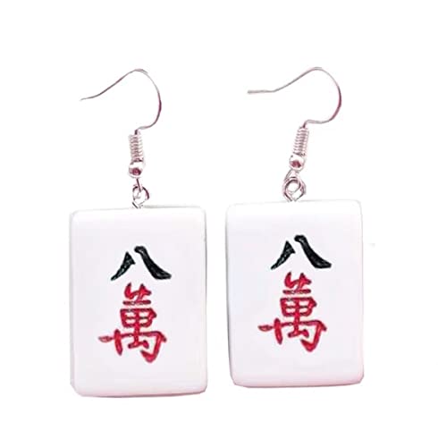 Mahjong Dangle Earrings for Women Unique Lucky Funny Play Mahjong Statement Earrings (1 Pair)