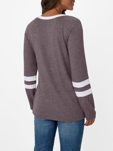 Image of AUTOMET Womens Color Block Long Sleeve Shirts Oversized Crewneck Casual Top