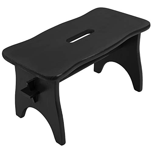 Creative Deco Taburete Negro Madera Bajo Banco | 38 x 19 x 21 cm | Pequeña Silla Reposapiés Banqueta Asiento Escalera de Cocina Baño para Niños y Adultos | Madera de Pino para Decorar y Decoupage
