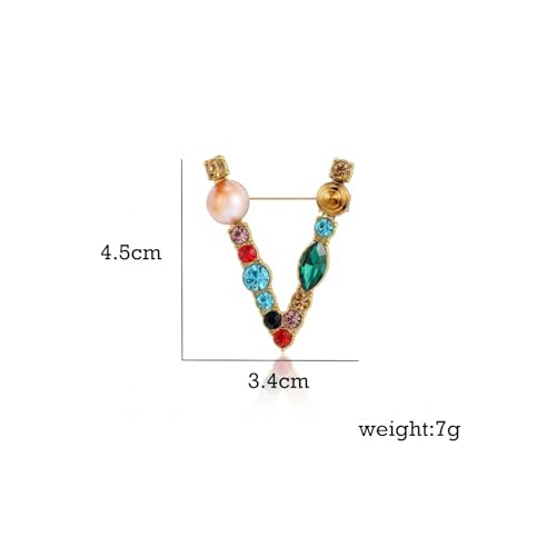Image of Initial Brooch Pins A-Z 26 Letters Brooches For Women Colorful Enamel Alphabet Pin Pearl Crystal Lapel Pin