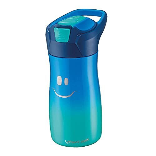 Maped Picnik Concept Kids - Gourde Enfant avec Système de Pipette - Étanche - Ouverture Automatique avec Bouton - Nettoyage Facile - Corps en Acier - 430 ml Inoxydable - Bleu - 430 ml 871203