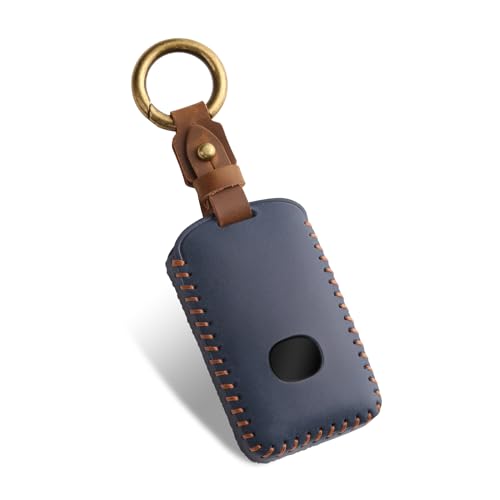 FT FUNTOR for Mazda Key Fob Cover Leather Key Cover with 4 Buttons Compatible with Mazda 3/6/3 Hatchback/CX-5/CX-6/CX-9/CX30/CX-50/CX-70/CX-90 with Keychain (Blue-Brown Line)