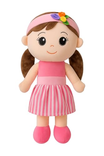 Image of Soft Plush Doll Toy for Baby Girls - Cute Stuffed Doll with Colorful Dress & Hairband for Kids (Height: Approx. 50 cm)
