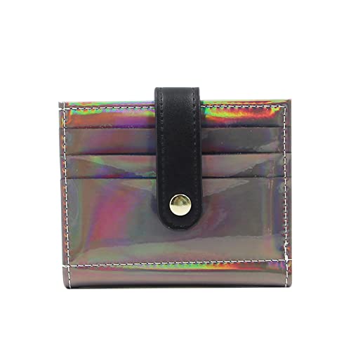 MINGSEECESS Women Bifold Leather Small Wallet Shiny Holographic Zipper Card Holder Coin Change Wallet Clutch Purse