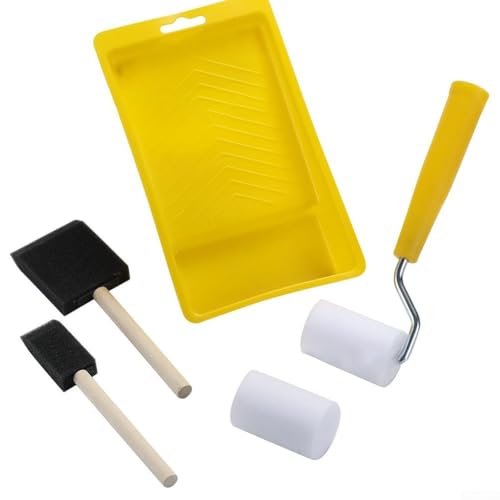 Juego de rodillos de espuma de 2 pulgadas con bandeja para pintura de pared y reparación de retoques, mini rodillo de alta densidad para recortar bordes y moldear, incluye mango (B)