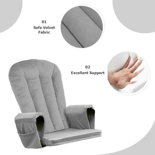 Image of Lucky Monet 5PCS Velvet Glider Rocker Replacement Cushions, Thickened & Supportive Rocking Chair Cushion Set with 29.5 Inch High Backrest & Storage Pockets, for Indoor Nursery Glider, Grey